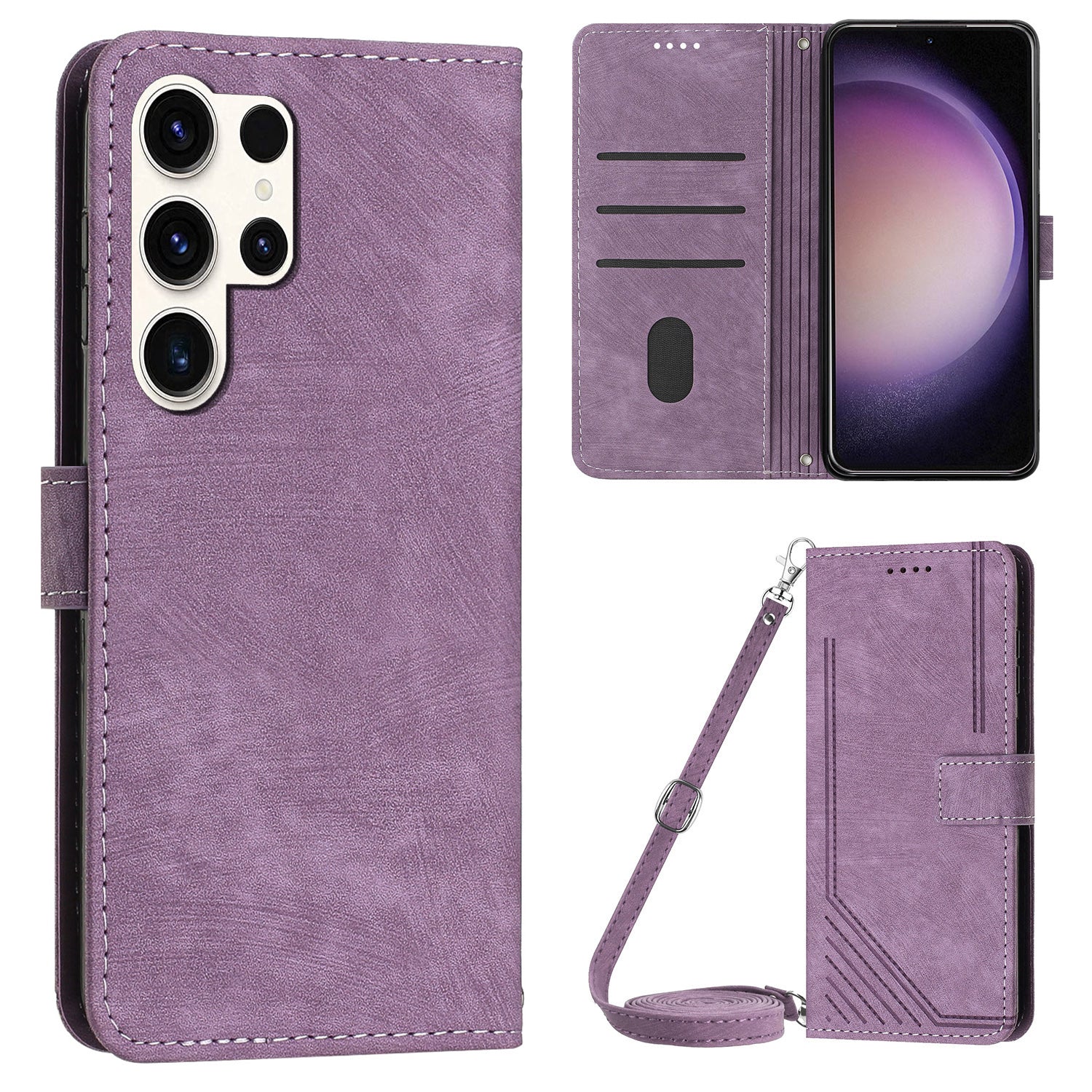 For Samsung Galaxy S23 Ultra Wallet Phone Case Crossbody PU Leather Stand Lines Imprinted Flip Cover For Samsung Galaxy S23 Ultra Wallet Phone Case Crossbody PU Leather Stand Lines Imprinted Flip Cover